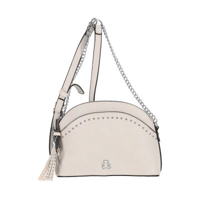 Geanta Crossbody casual dama din piele ecologica gri deschis cu lant tinte metalice Lulu Castagnette BSLLCA2103049