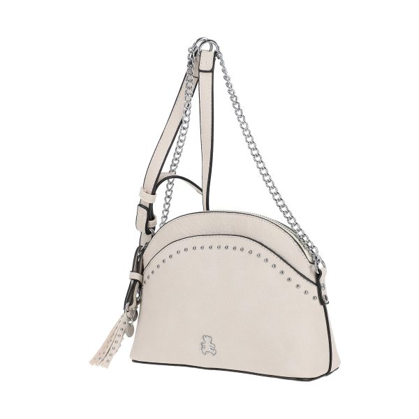 Geanta Crossbody casual dama din piele ecologica gri deschis cu lant tinte metalice Lulu Castagnette BSLLCA2103049 144