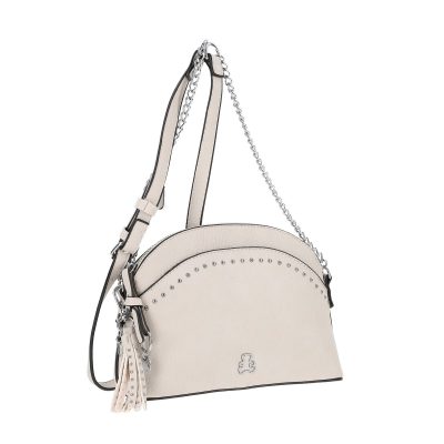 Geanta Crossbody casual dama din piele ecologica gri deschis cu lant tinte metalice Lulu Castagnette BSLLCA2103049