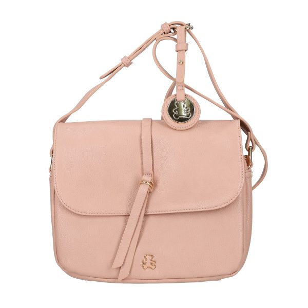 Geanta Cross Body de Dama din Piele Ecologica Roz cu Accesorii si Logo Exterior Auriu - Lulu Castagnette BSLLCA2103070 141