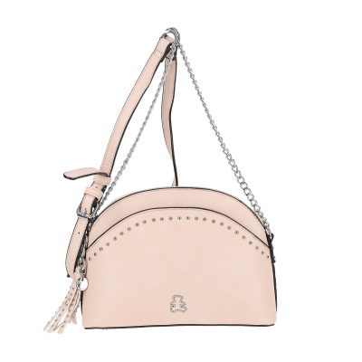 Geanta Crossbody casual femei din piele eco roz cu lant tinte metalice Lulu Castagnette BSLLCA2103051