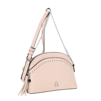 Geanta Crossbody casual femei din piele eco roz cu lant tinte metalice Lulu Castagnette BSLLCA2103051