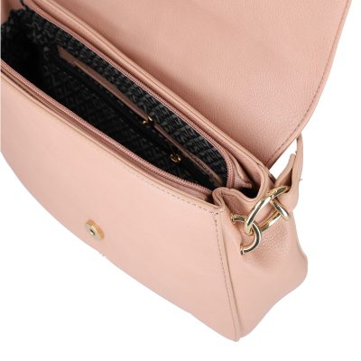 Geanta casual crossbody de dama piele eco roz texturata cu bretea suplimentara Lulu Castagnette BSLLCA2103086