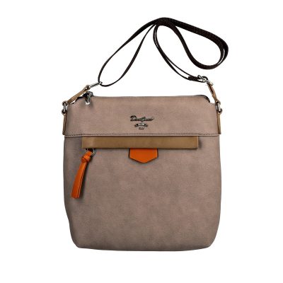 Geanta tip postas dama piele eco taupe buzunar exterior cu fermoar David Jones BSDJCA2108321