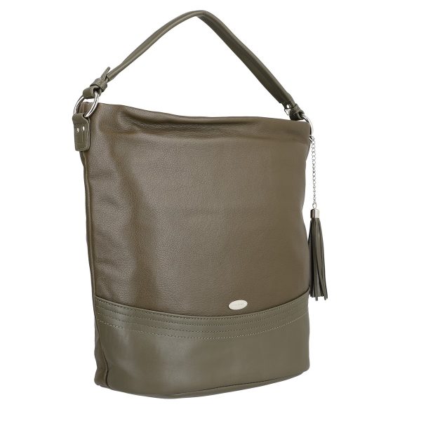 Geanta Crossbody talie mare femei piele eco verde kaki cu trei buzunare David jones BSDJCR2108308 142