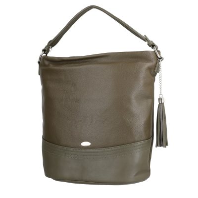 Geanta Crossbody talie mare femei piele eco verde kaki cu trei buzunare David jones BSDJCR2108308