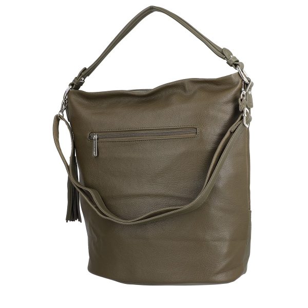 Geanta Crossbody talie mare femei piele eco verde kaki cu trei buzunare David jones BSDJCR2108308 144