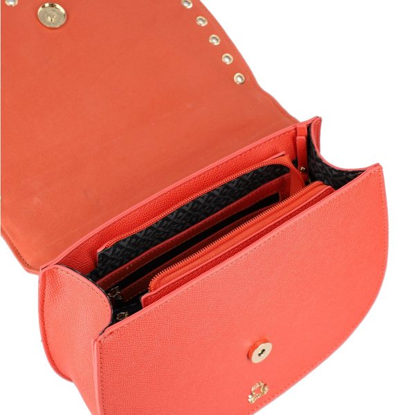 Geanta casual tip postas dama din piele ecologica rosu coral cu trei buzunare Lulu Castagnette BSDJCA2103128 143