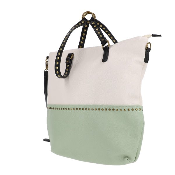 Geanta Shopper femei piele eco bej verde bretea cu tinte detasabila si ajustibila BSSH210274 142