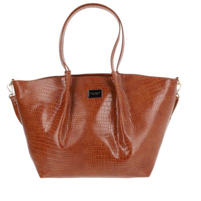 Geanta Shopper de dama din piele ecologica caramel texturata logo fateta exterioara Monnari BS20201164