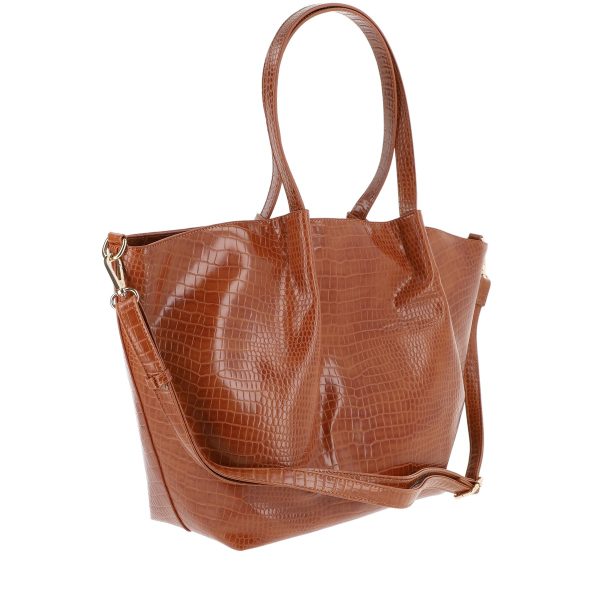 Geanta Shopper de dama din piele ecologica caramel texturata logo fateta exterioara Monnari BS20201164 142