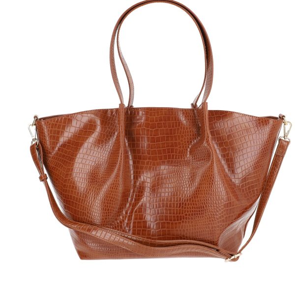 Geanta Shopper de dama din piele ecologica caramel texturata logo fateta exterioara Monnari BS20201164 143