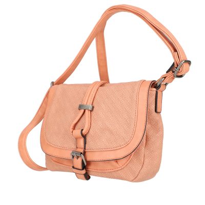 Geanta casual dama din piele eco roz light cu catarama metalica si clapeta texturata Turbo Bags BSCA210181