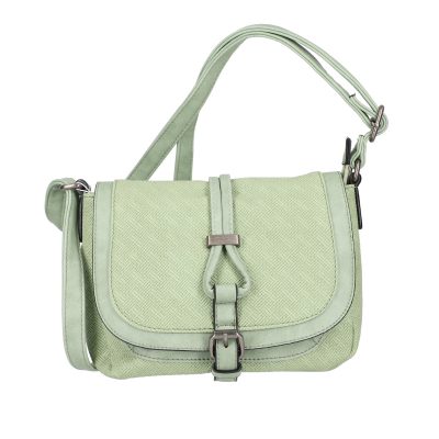 Geanta casual femei din piele ecologica verde light cu catarama metalica si clapeta texturata Turbo Bags BSCA210178