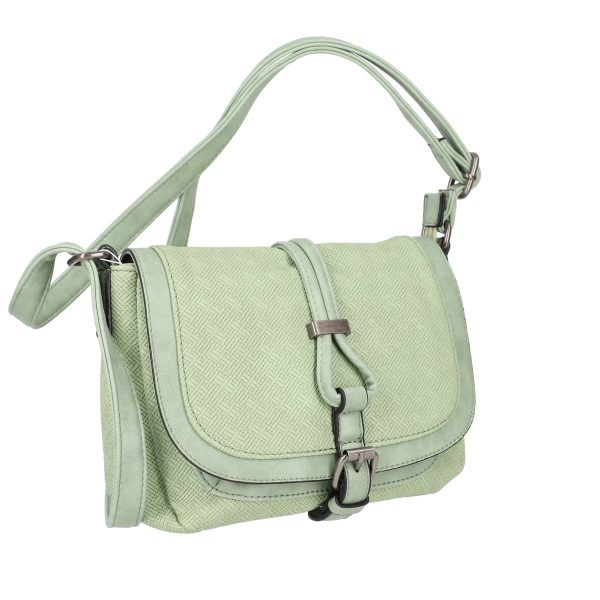 Geanta casual femei din piele ecologica verde light cu catarama metalica si clapeta texturata Turbo Bags BSCA210178 144