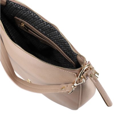 Geanta crossbody din piele eco bej textura lucioasa cu buzunar lateral Lulu Castagnette BSLLCA2103116