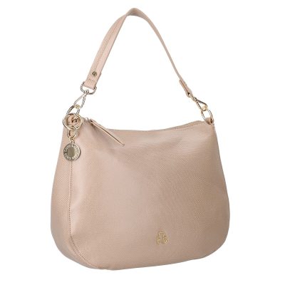 Geanta crossbody din piele eco bej textura lucioasa cu buzunar lateral Lulu Castagnette BSLLCA2103116