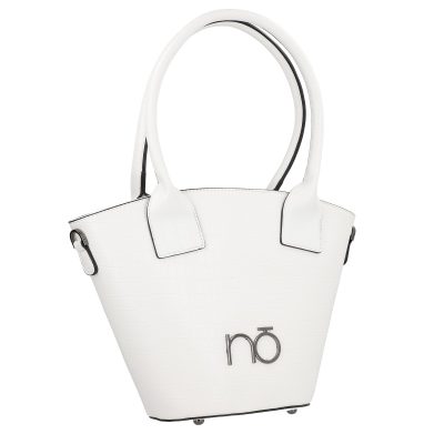 Geanta Shopper femei piele eco alba forma trapeza cu logo exterior Nobo BSNO2102130