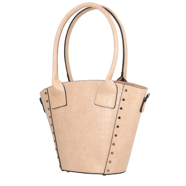 Geanta Shopper dama din piele eco alb bej forma trapeza cu logo exterior Nobo BSNO2102131 144