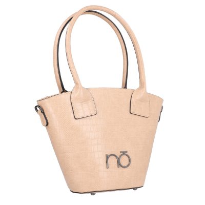 Geanta Shopper dama din piele eco alb bej forma trapeza cu logo exterior Nobo BSNO2102131