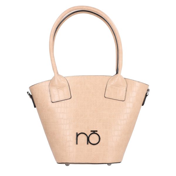 Geanta Shopper dama din piele eco alb bej forma trapeza cu logo exterior Nobo BSNO2102131 142