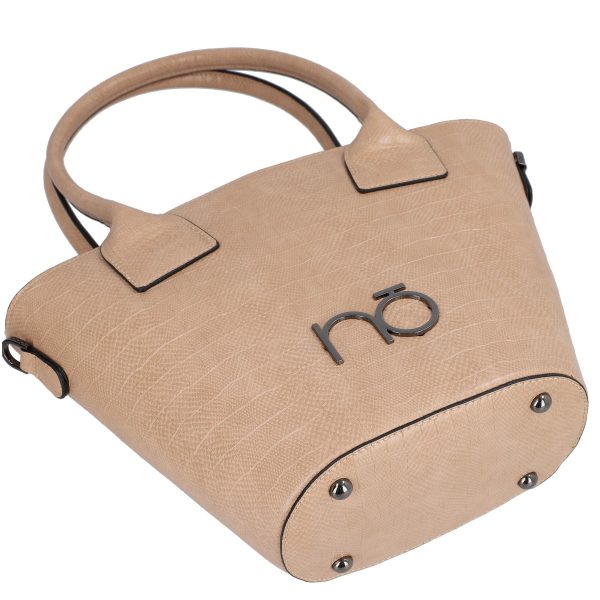 Geanta Shopper dama din piele eco alb bej forma trapeza cu logo exterior Nobo BSNO2102131 143