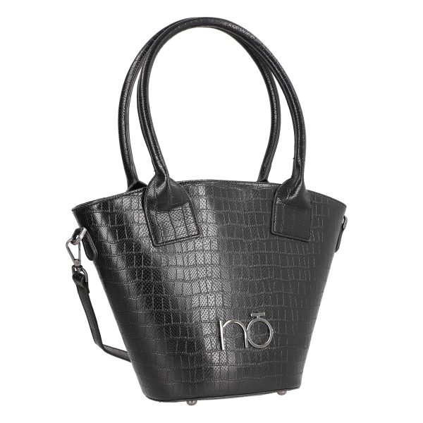 Geanta Casual Dama - Geanta Shopper de femei din piele eco neagra forma trapeza cu logo exterior Nobo BSNO2102129