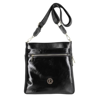 Geanta Crossbody casual femei piele ecologica neagra lucioasa cu bretea neagra Laura Biaggi BSLBCR2103016