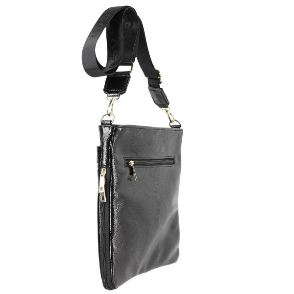 Geanta Crossbody Neagra Lucioasa Casual Femei Piele Ecologica cu Bretea Laura Biaggi BSLBCR2103016 143