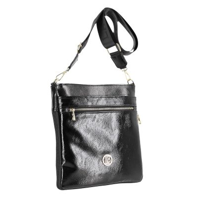 Geanta Crossbody casual femei piele ecologica neagra lucioasa cu bretea neagra Laura Biaggi BSLBCR2103016