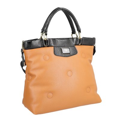 Geanta Shopper talie mare dama piele eco maro cu manere si bretea negre Laura Biaggi LBSH249E2108204