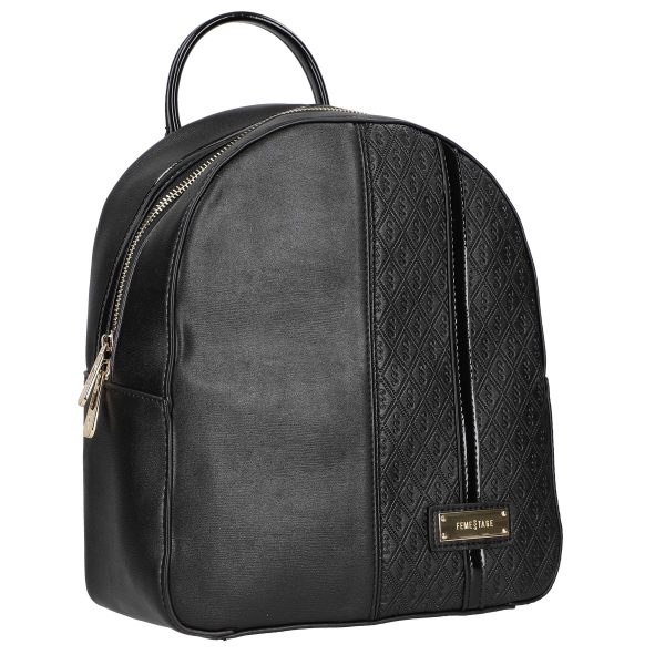 Rucsac Dama - Rucsac Negru Elegant de Dama Piele Ecologica Negru Texturat Interior Captusit si Buzunare Femestage BSNORU2102117