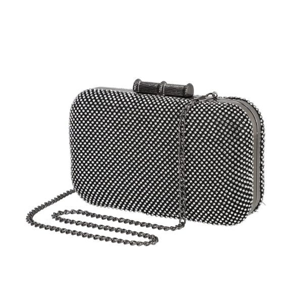 Clutch cu Pietre - Geanta de evenimente din material negru detalii cristale si inchidere click BS4163PO2205055