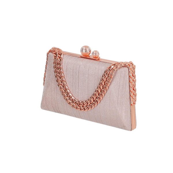 Clutch Roz - Geanta de evenimente femei din material sampanie cu rama metalica inchidere cu accesoriu Katrina BS5712LK2207032