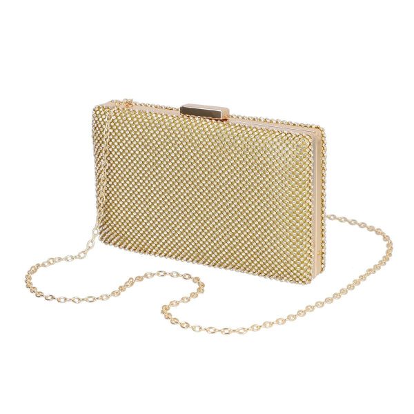 Clutch Auriu - Geanta Ocazie Aurie Dama din Material Auriu cu Cristale Aurii si Maner - Denise BS989HD2207018