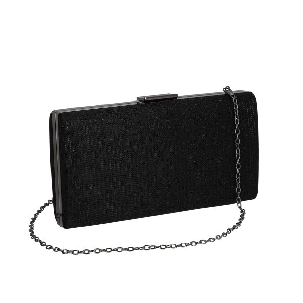 Clutch Negru - Geanta ocazie eleganta dama din material negru lucios cu bretea tip lant Cammy BS8033Z2207505