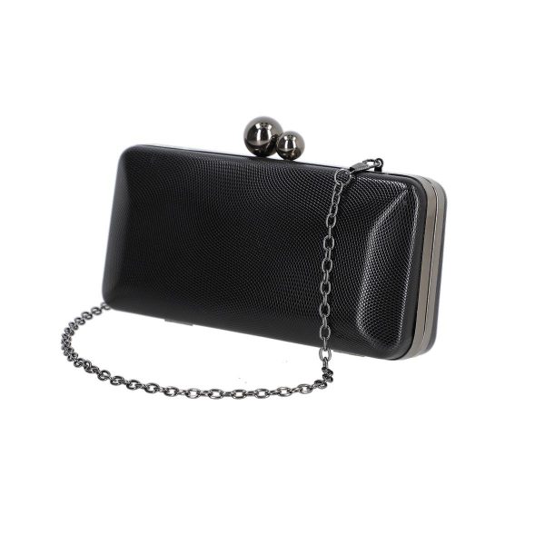 Clutch Negru - Geanta ocazie de femei din material negru cu sistem click si bretea din lant Oana BS8003DR2207001