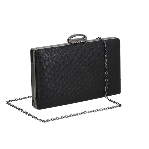 Clutch Negru - Geanta ocazii speciale femei din material argintiu cu inchidere click si rama metalica BS8029PO2205061