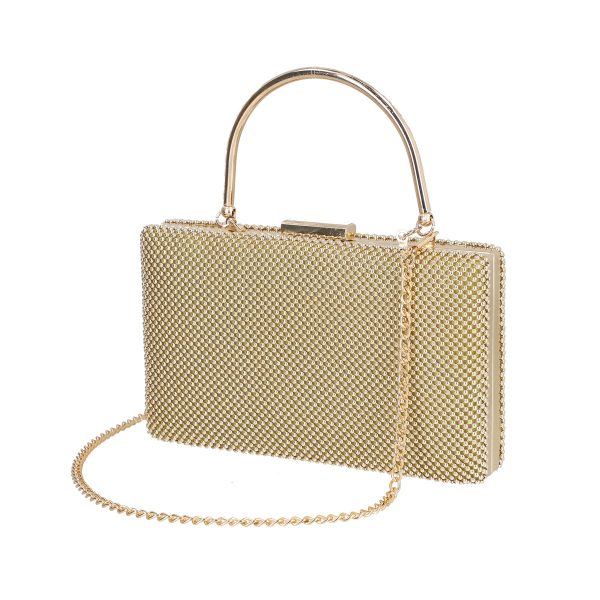 Clutch Auriu - Geanta de evenimente de femei material textil aurie cu maner si accesorii Brenda BS4167V2208100