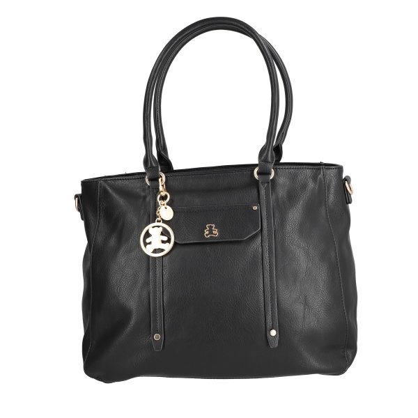 Geanta Shopper dama piele eco neagra cu buzunar manere si accesoriu metalic Lulu Castagnette BSLLSH2109094 142