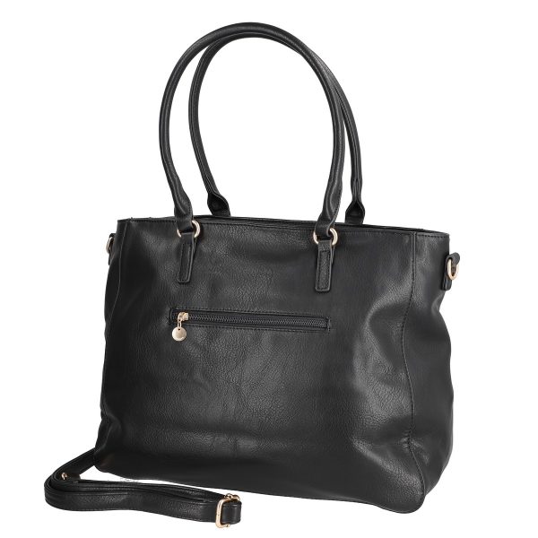 Geanta Shopper dama piele eco neagra cu buzunar manere si accesoriu metalic Lulu Castagnette BSLLSH2109094 143