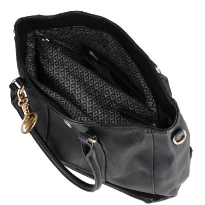 Geanta Shopper dama piele eco neagra cu buzunar manere si accesoriu metalic Lulu Castagnette BSLLSH2109094