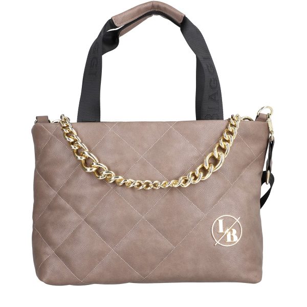 Geanta Shopper Matlasata Dama Piele Eco Taupe Matlasata cu Accesoriu Metalic si Lant - Laura Biaggi LBSH245E2109023 143