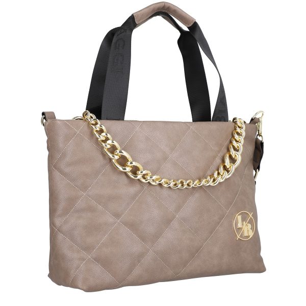 Geanta Shopper Matlasata Dama Piele Eco Taupe Matlasata cu Accesoriu Metalic si Lant - Laura Biaggi LBSH245E2109023 146