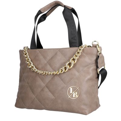 Geanta Shopper dama piele eco taupe matlasata cu accesoriu metalic si lant Laura Biaggi LBSH245E2109023