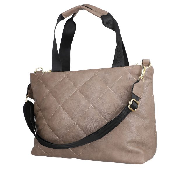 Geanta Shopper Matlasata Dama Piele Eco Taupe Matlasata cu Accesoriu Metalic si Lant - Laura Biaggi LBSH245E2109023 145