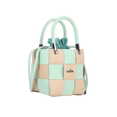 Poseta casual de dama din piele ecologica verde intretesuta cu inchidere tip sac Galanti BS043CNT2205407