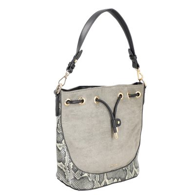 Geantă casual damă piele ecologică gri cu închidere tip sac cu șnur și bretea de umăr David Jones BS6537TS2209156