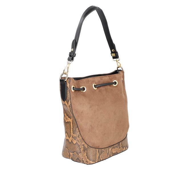 Geantă casual damă piele ecologică maro cu închidere tip sac cu șnur și bretea de umăr David Jones BS6537TS2209155 142