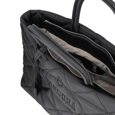 Geantă casual pentru femei material impermeabil matlasată negru cu un compartiment spațios și mânere BS267P2209068